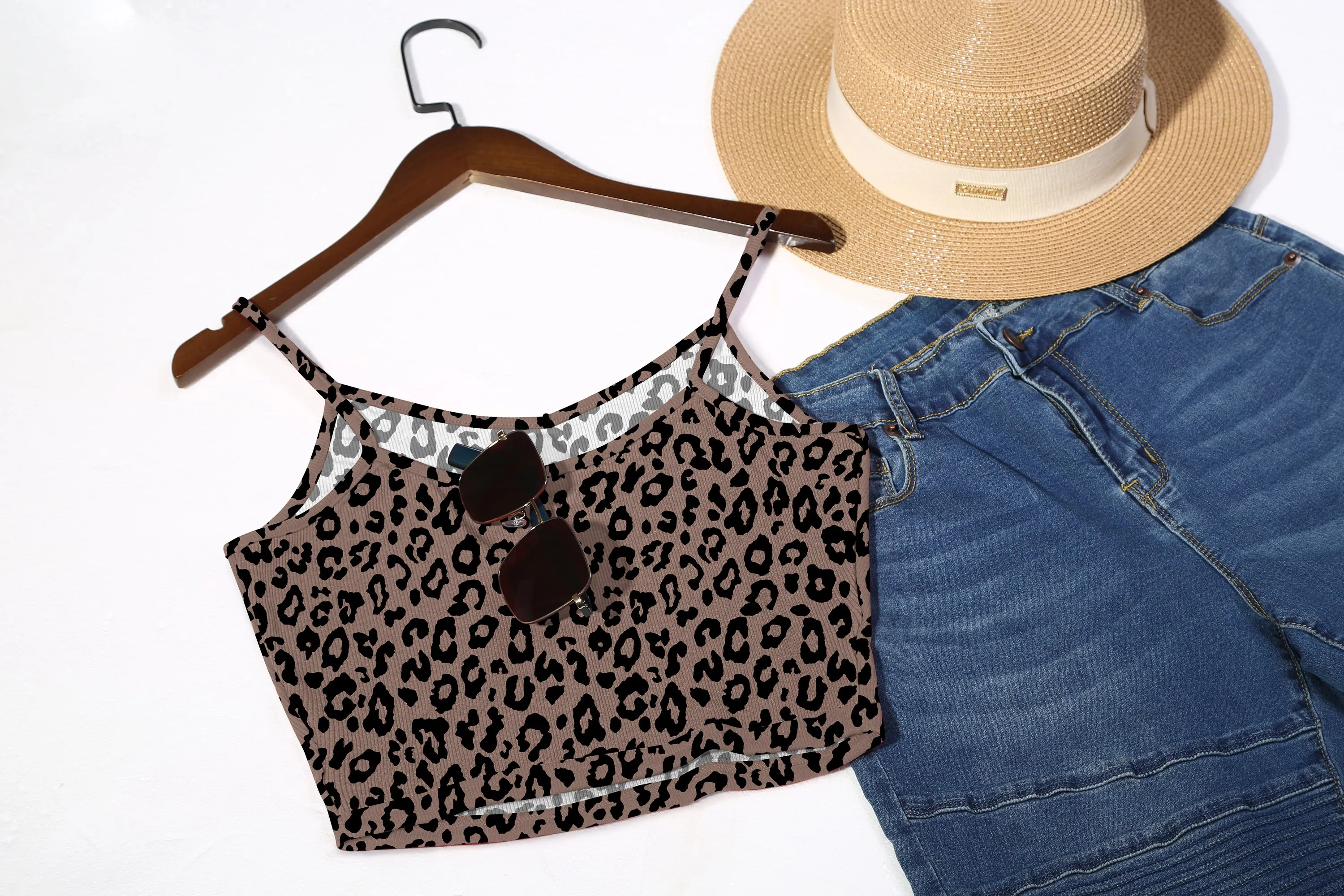Sleeveless V Neck Casual Ribbed Knit Cami Crop Top- Multicolor