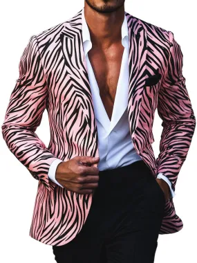 Stylish Pink Zebra Print Lapel Single Breasted Blazer