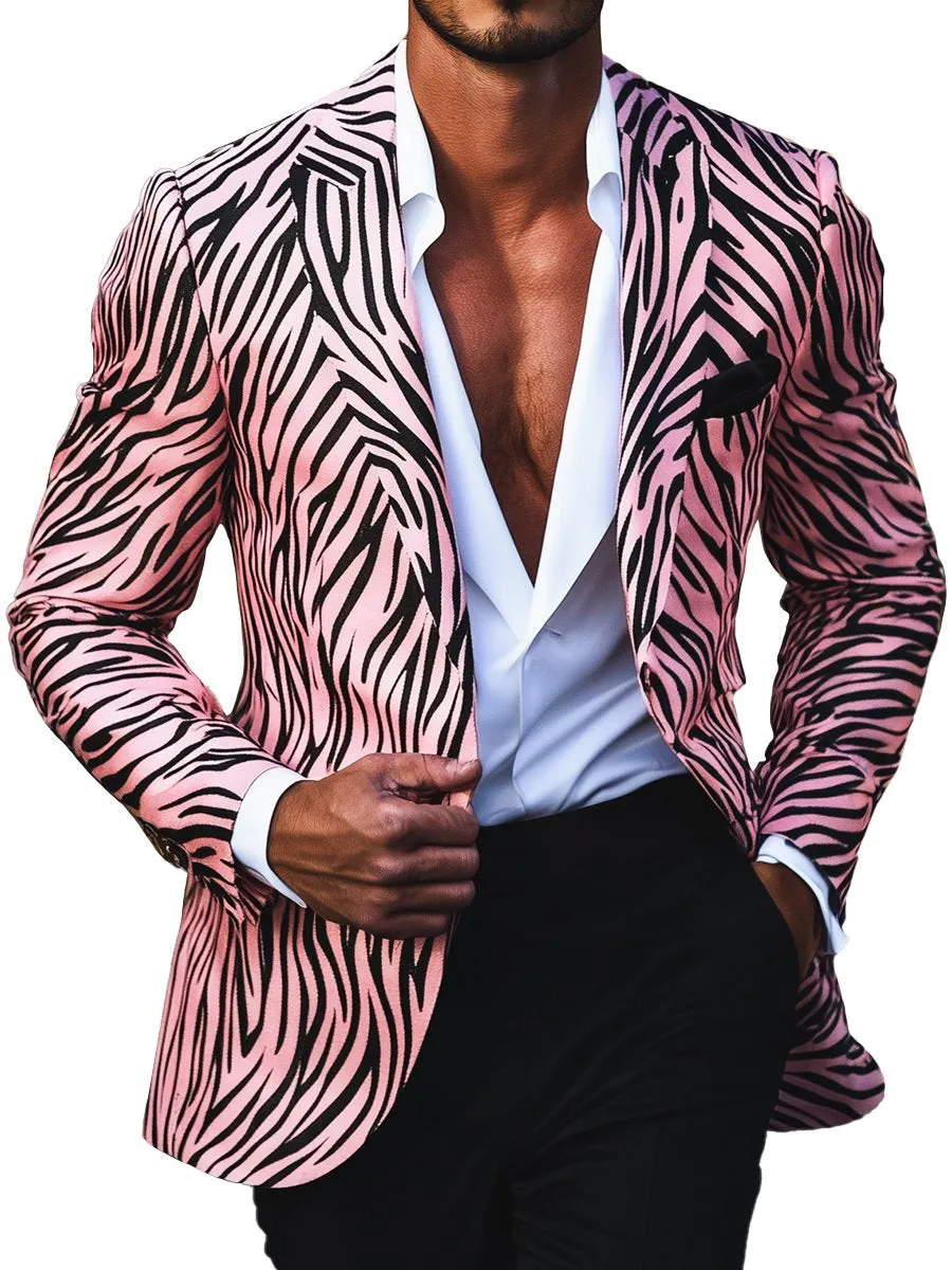 Stylish Pink Zebra Print Lapel Single Breasted Blazer