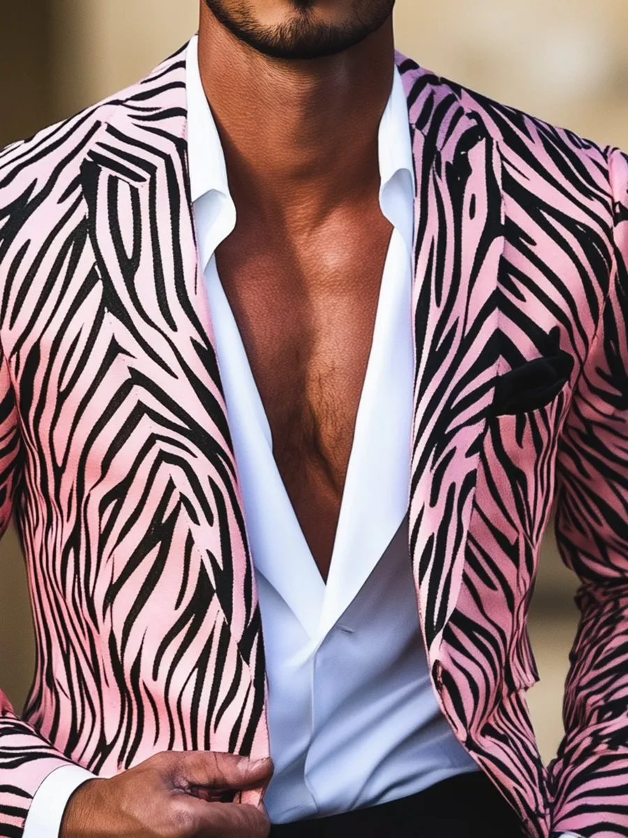 Stylish Pink Zebra Print Lapel Single Breasted Blazer