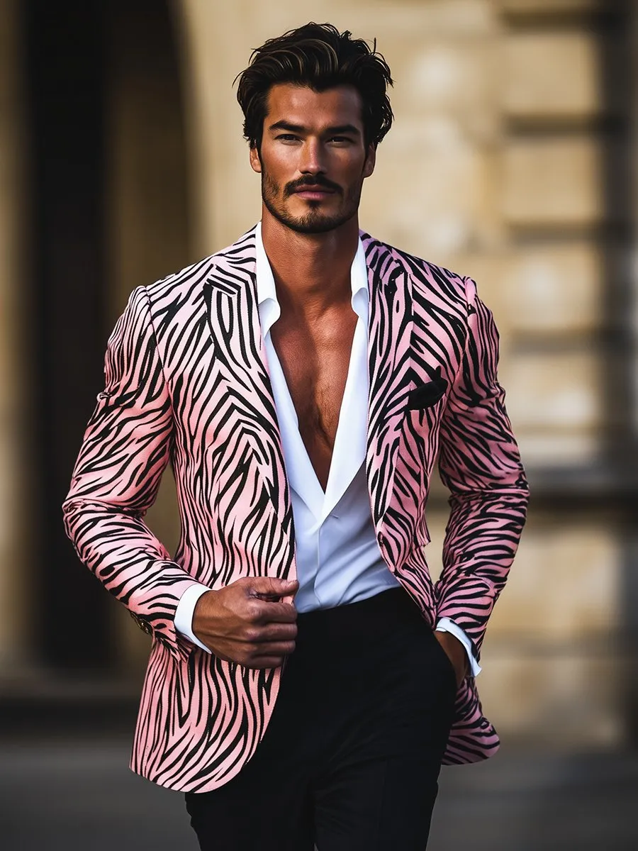 Stylish Pink Zebra Print Lapel Single Breasted Blazer