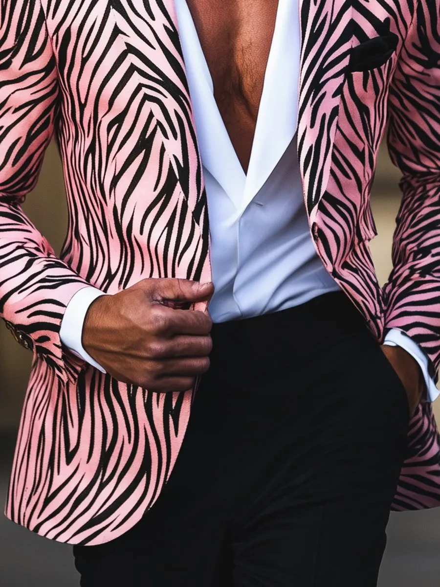 Stylish Pink Zebra Print Lapel Single Breasted Blazer