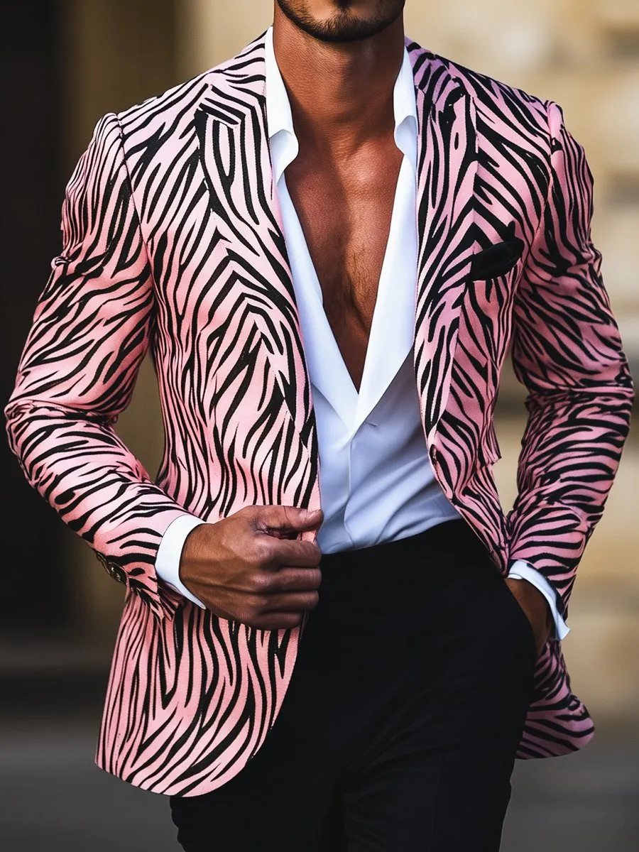 Stylish Pink Zebra Print Lapel Single Breasted Blazer
