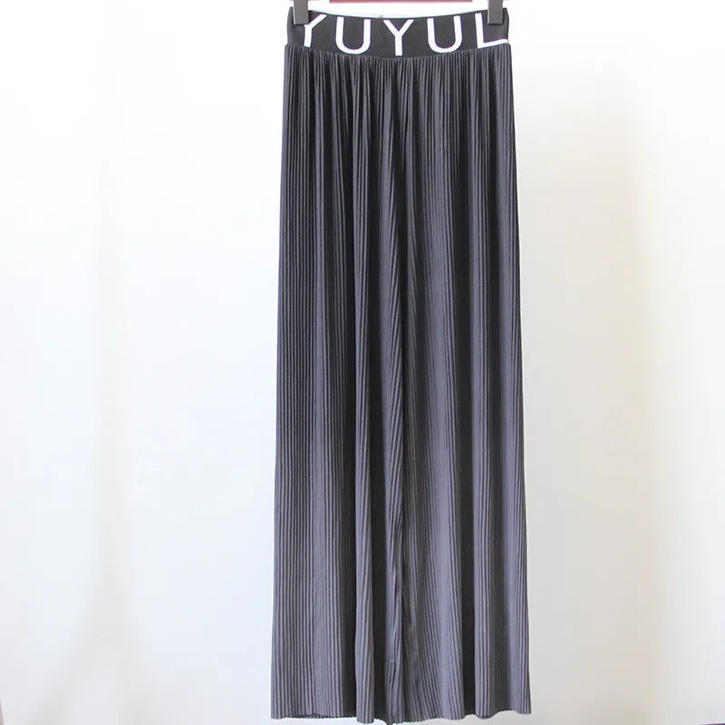 Summer Popular Gradient Slim Look High Waist Thin Fold Loose Casual Ice Silk Wide Leg Long Pants Women Pants