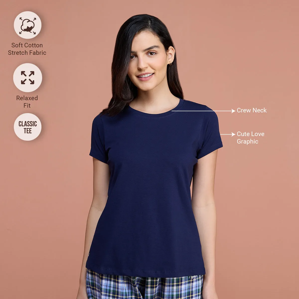Super Comfy Cotton Stretch Classic Solid T-Shirt-NYLE216-Peacoat Navy