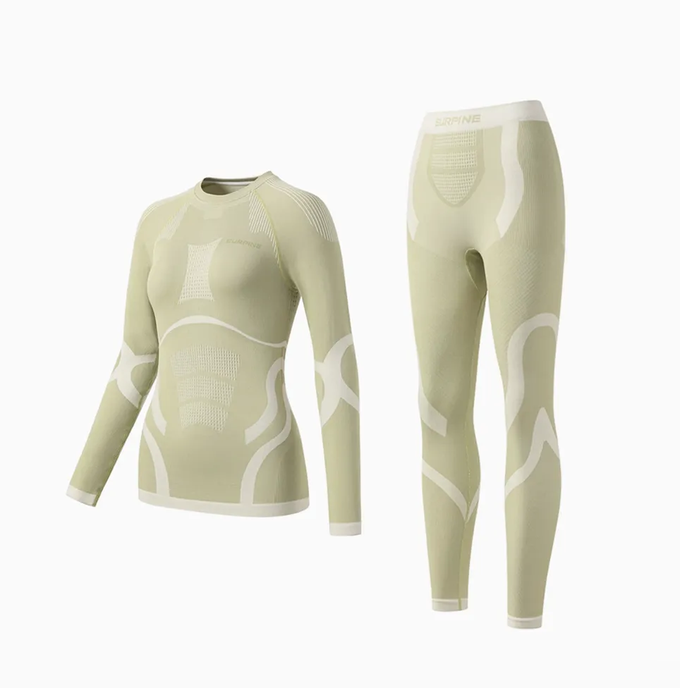 Surpine Women Light Green Merino Wool Base Layer Sets
