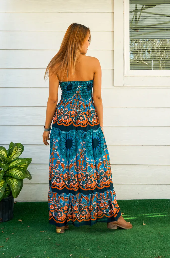 Teal Paisley Tiered SunDress Maxi Dress