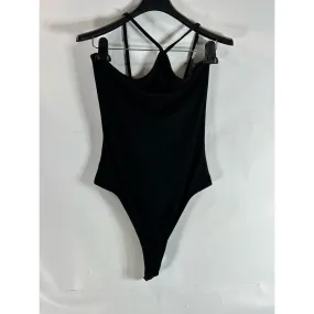 THE RANGE Women's Black Dynamic Rib Tilted Thong Bodysuit SZ M