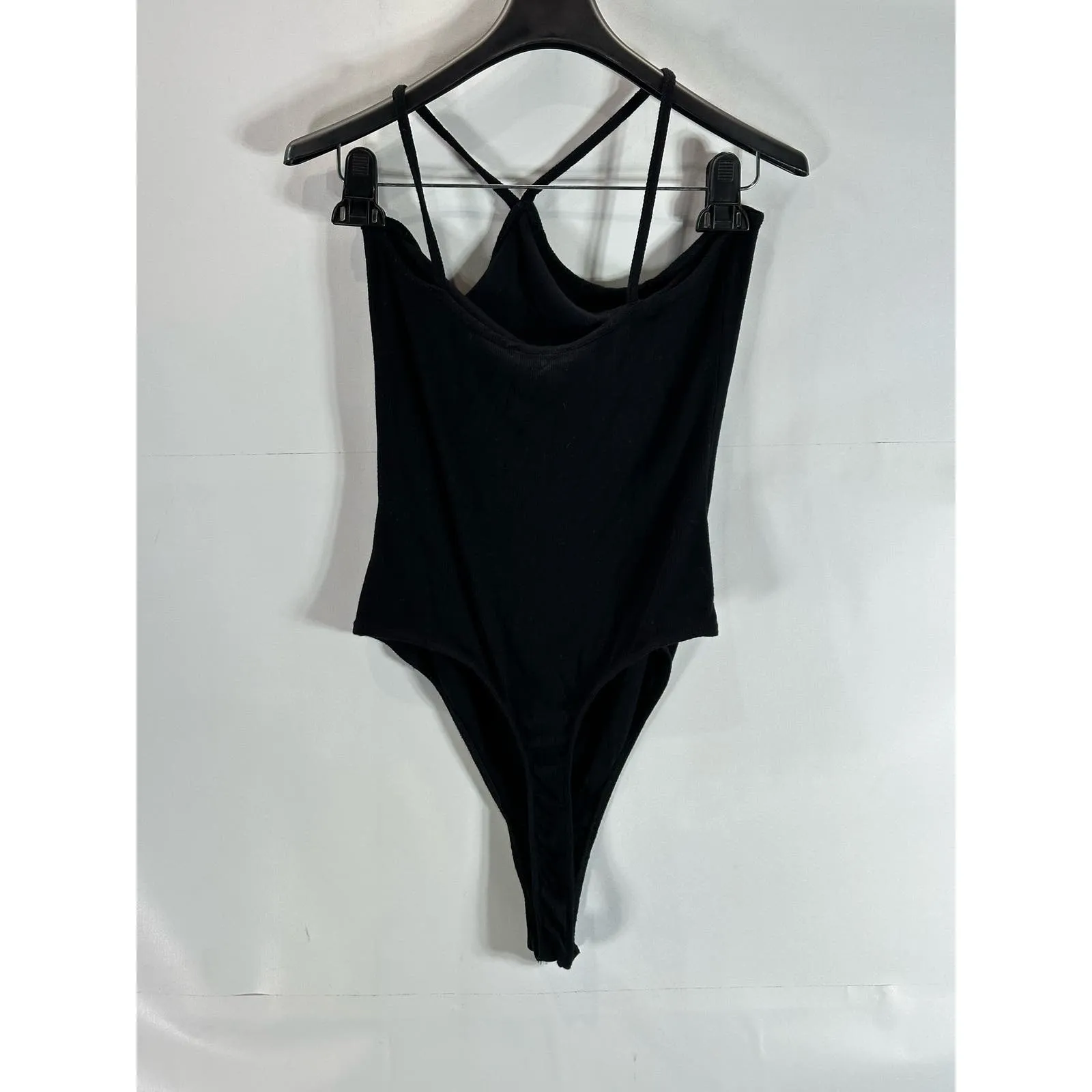 THE RANGE Women's Black Dynamic Rib Tilted Thong Bodysuit SZ M