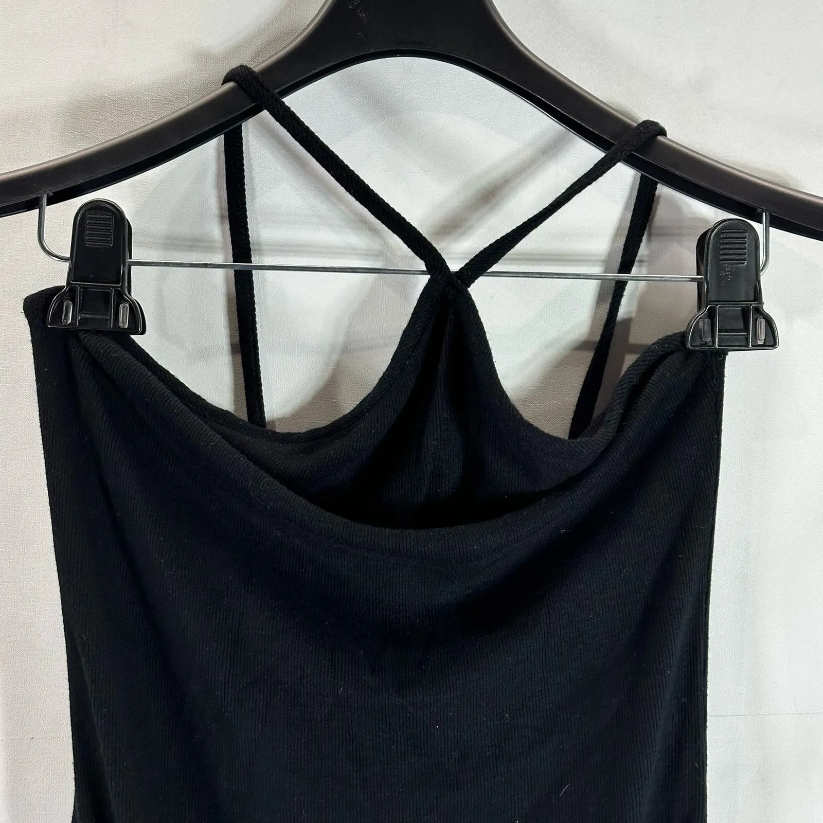 THE RANGE Women's Black Dynamic Rib Tilted Thong Bodysuit SZ M