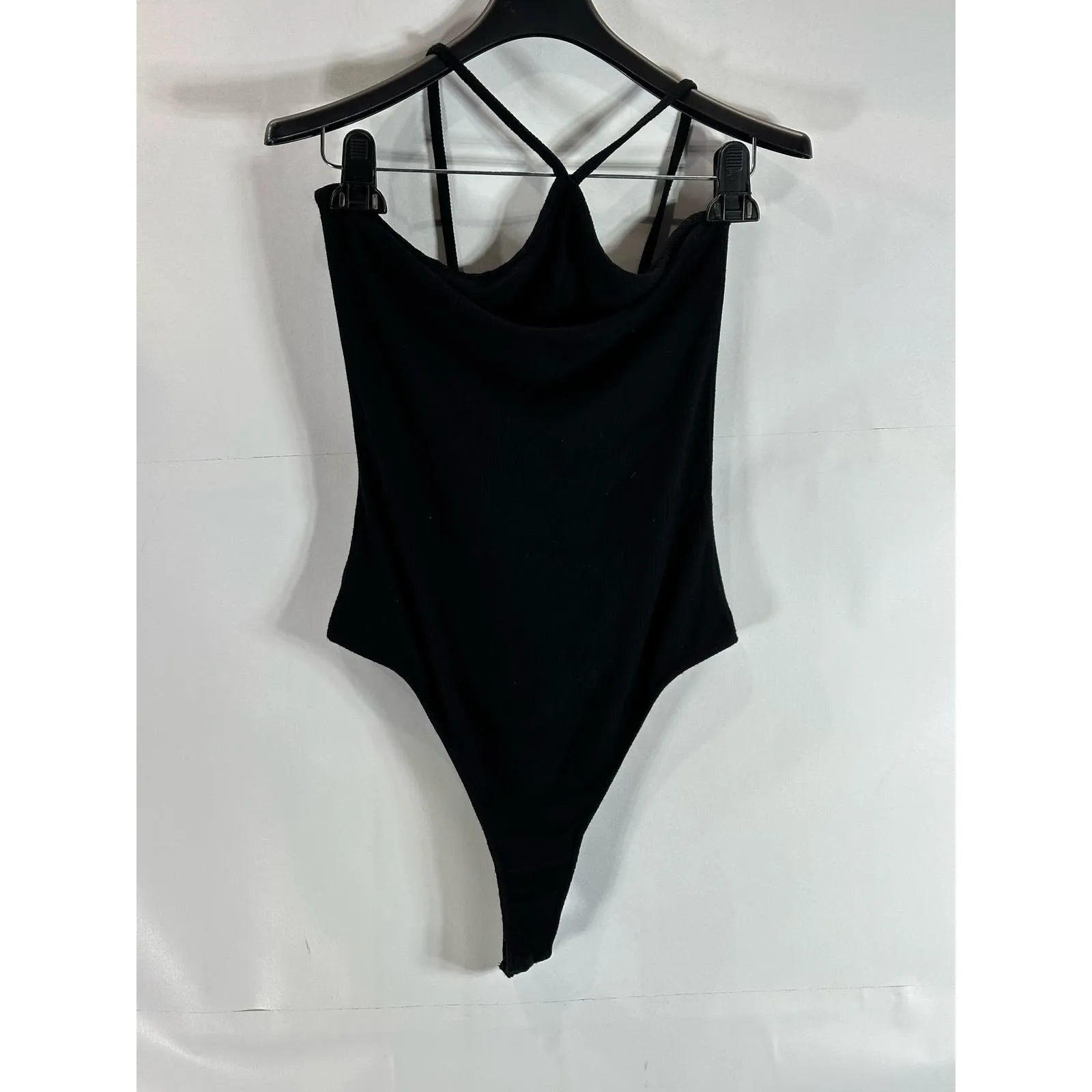 THE RANGE Women's Black Dynamic Rib Tilted Thong Bodysuit SZ M