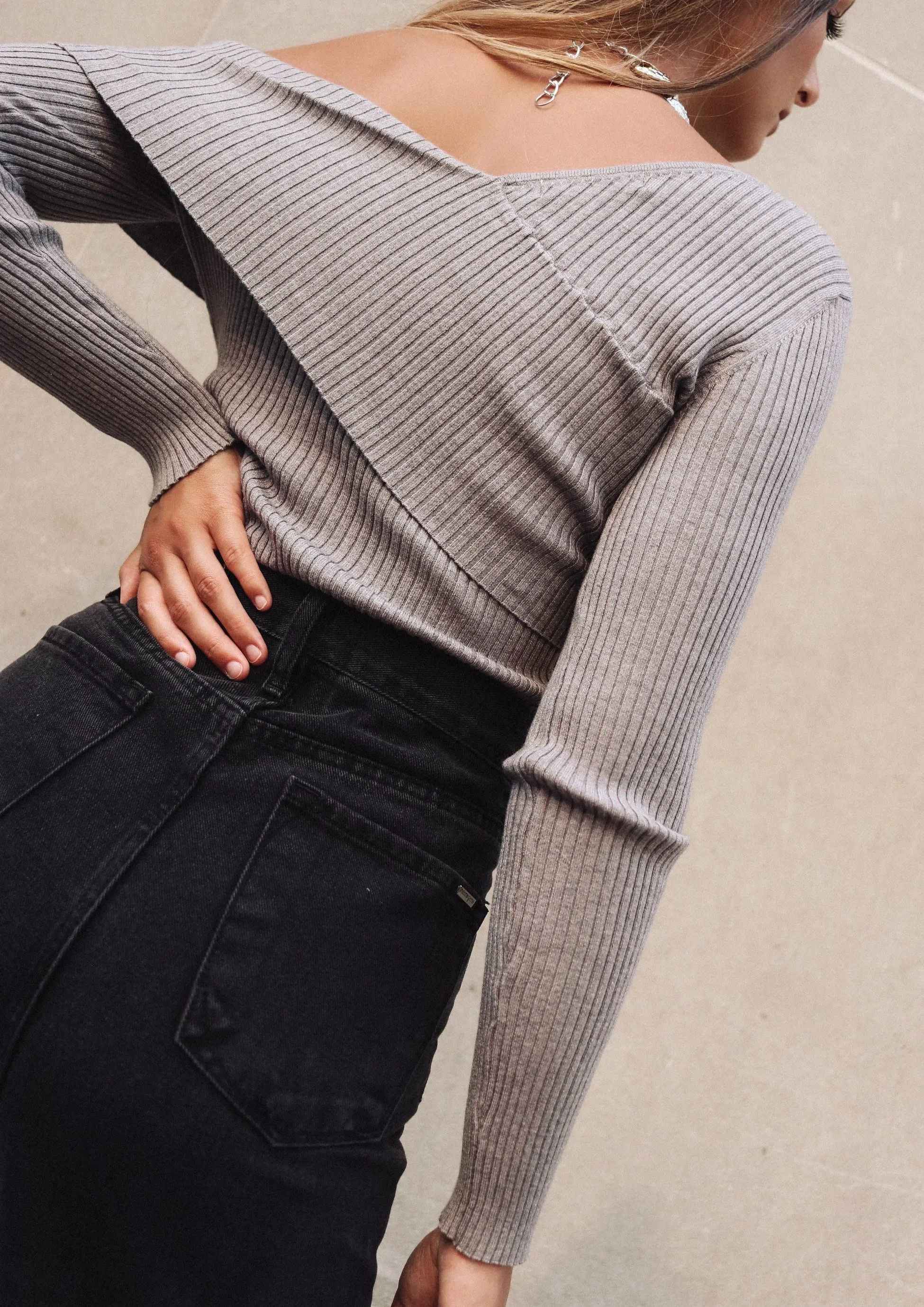 Tory Grey One Shoulder Knit Top