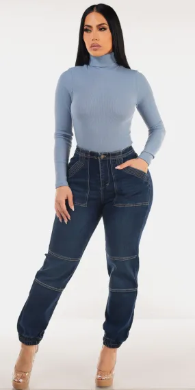 Turtleneck Denim Joggers Set