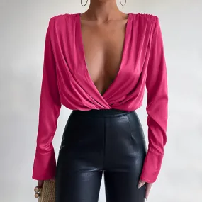 V-Neck Pleated Bodysuit