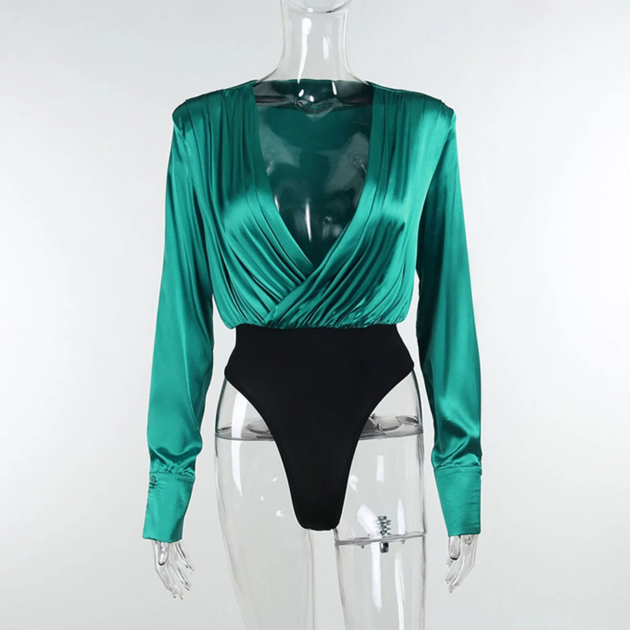 V-Neck Pleated Bodysuit