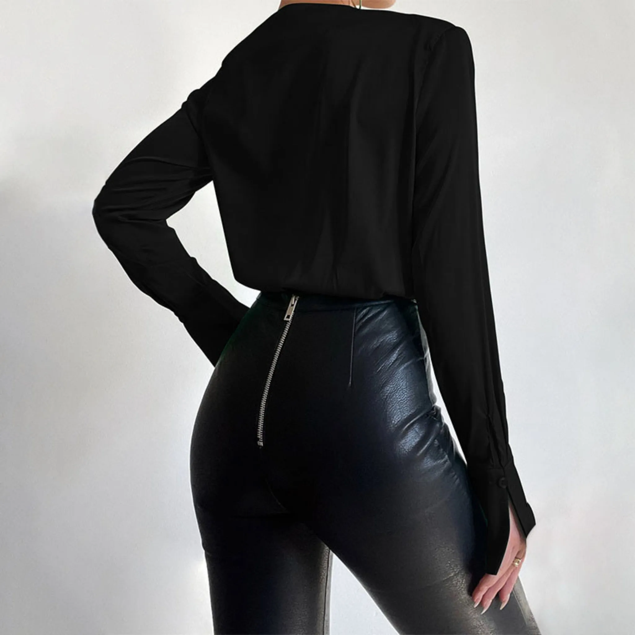 V-Neck Pleated Bodysuit