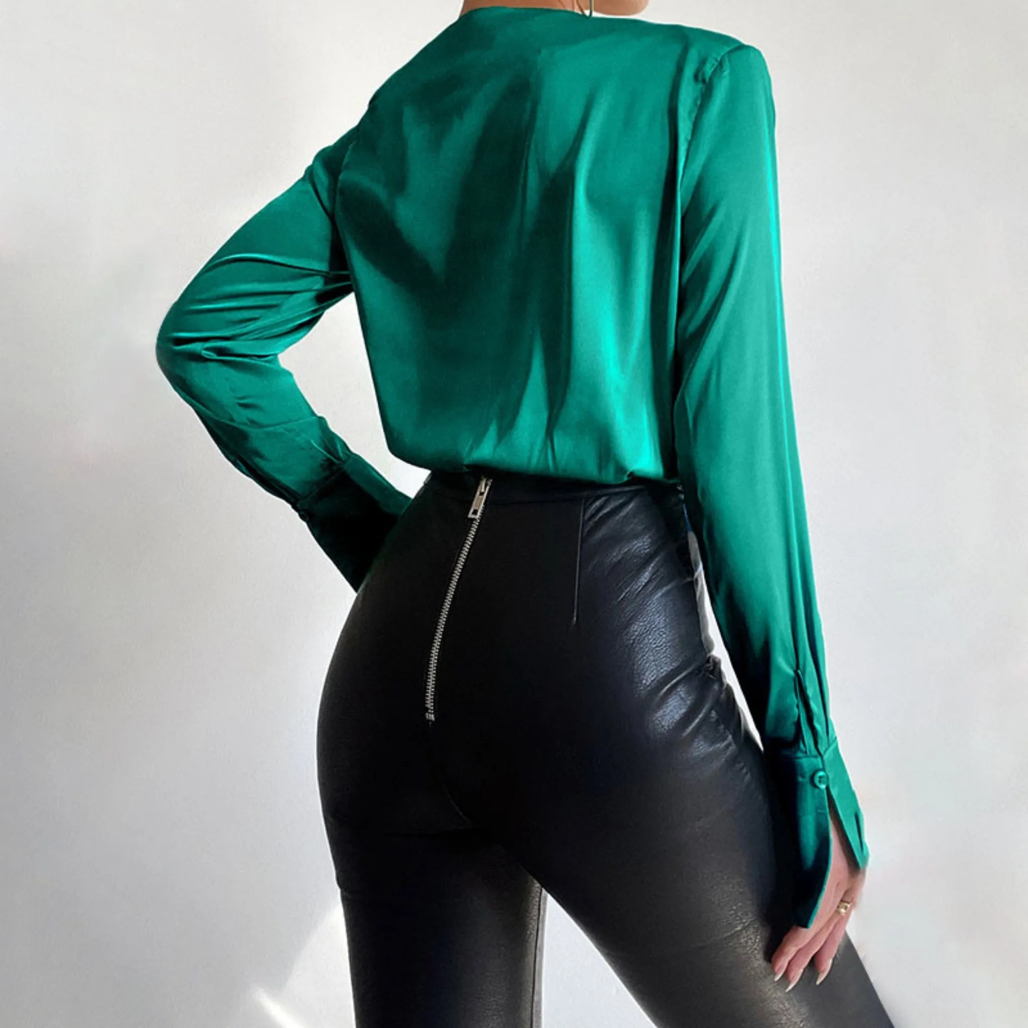 V-Neck Pleated Bodysuit