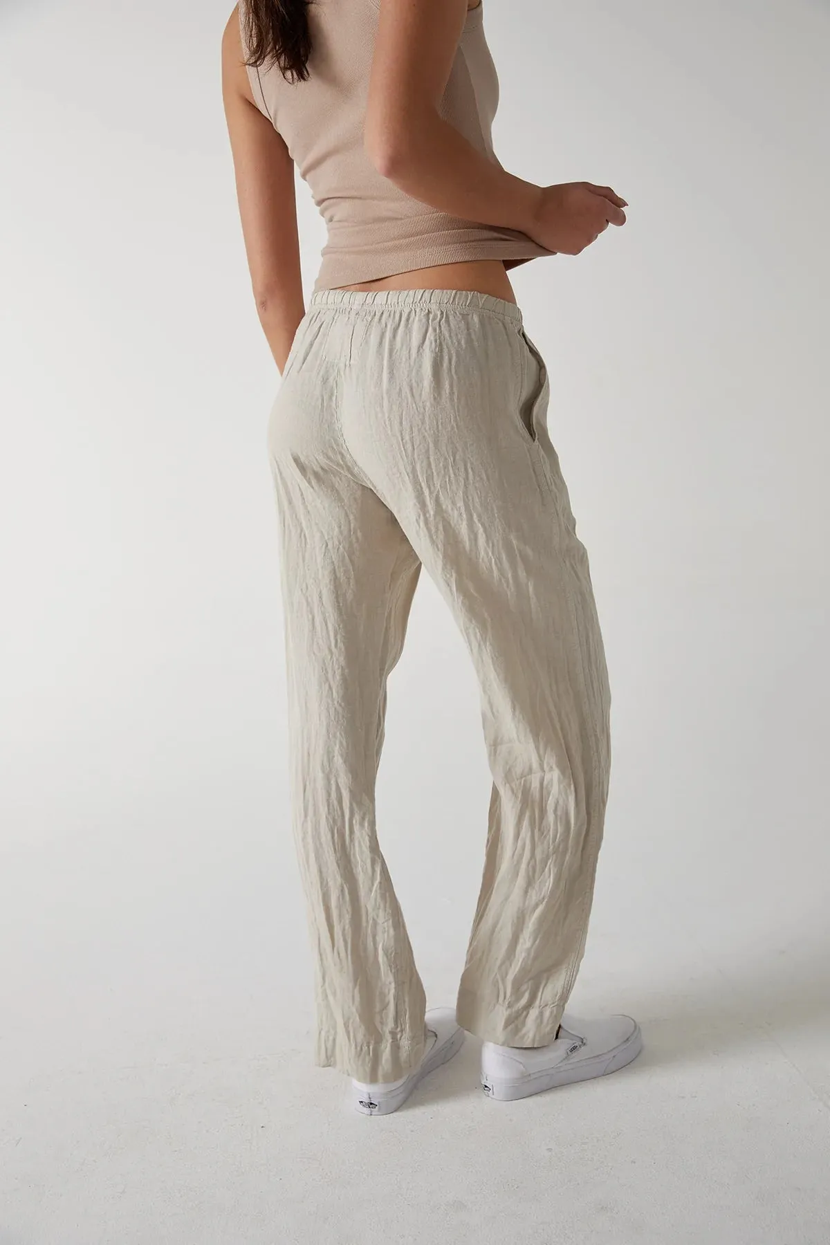 Velvet Pico Woven Linen Pant - Cafe