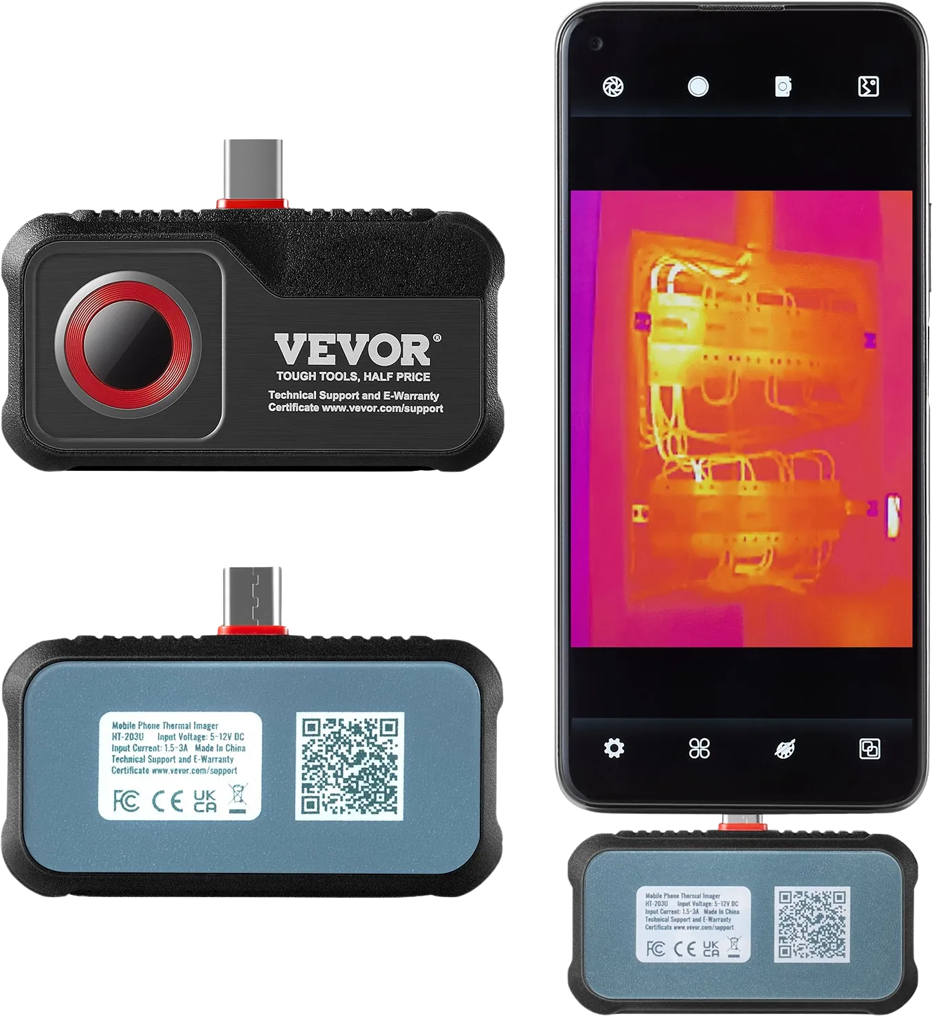Vevor Thermal Imaging Camera for Android 256 x 192 IR Resolution New