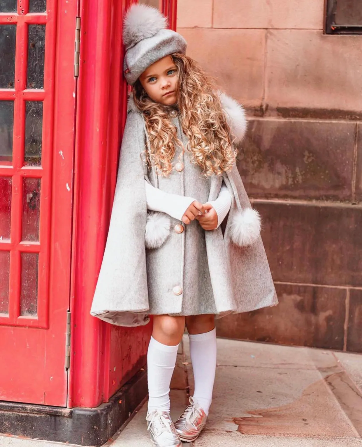 Victoria for MI LOVES Collaboration!!Beautiful DOVE Cape with Luxurious Fox fur Collar and pom-poms.