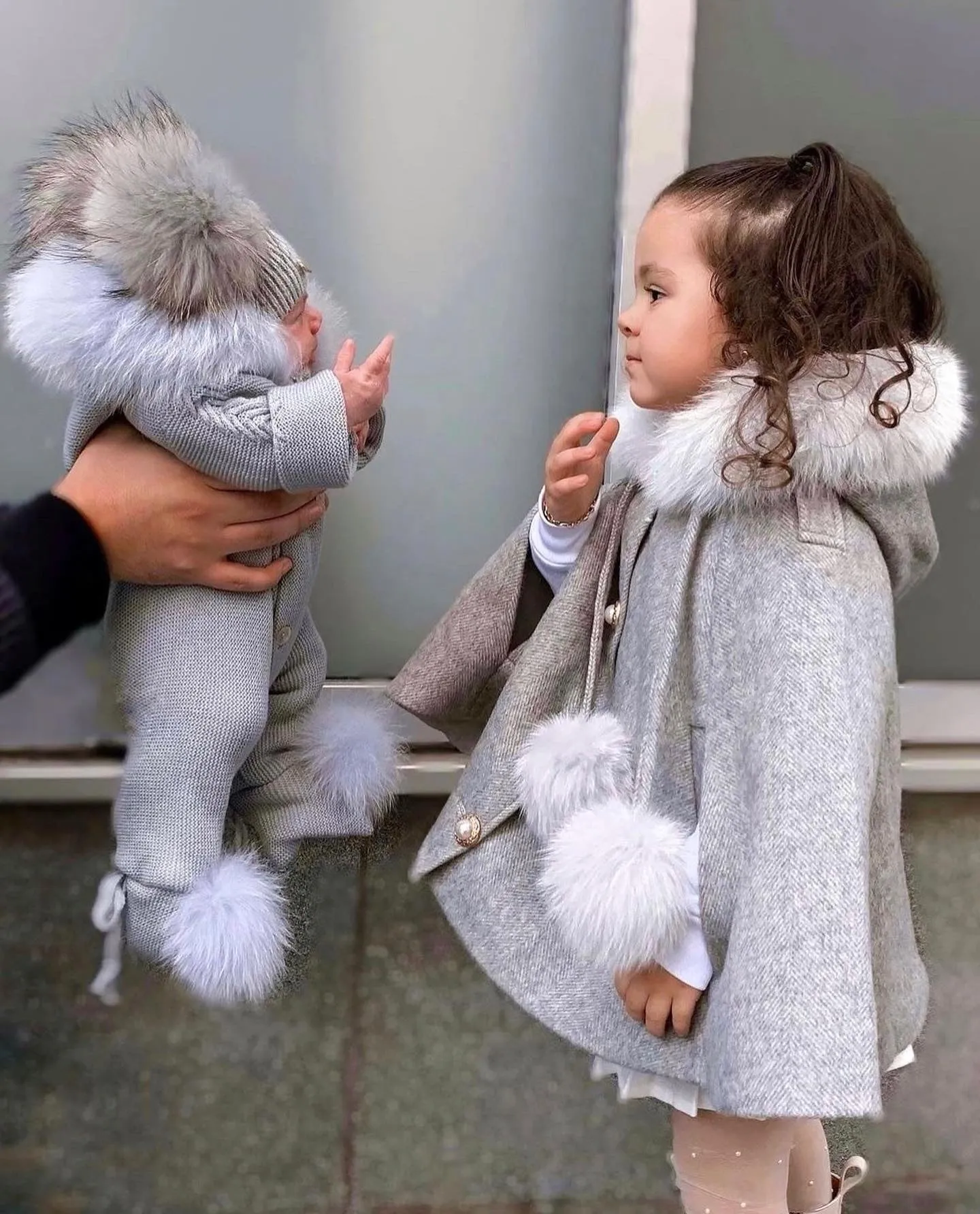 Victoria for MI LOVES Collaboration!!Beautiful DOVE Cape with Luxurious Fox fur Collar and pom-poms.