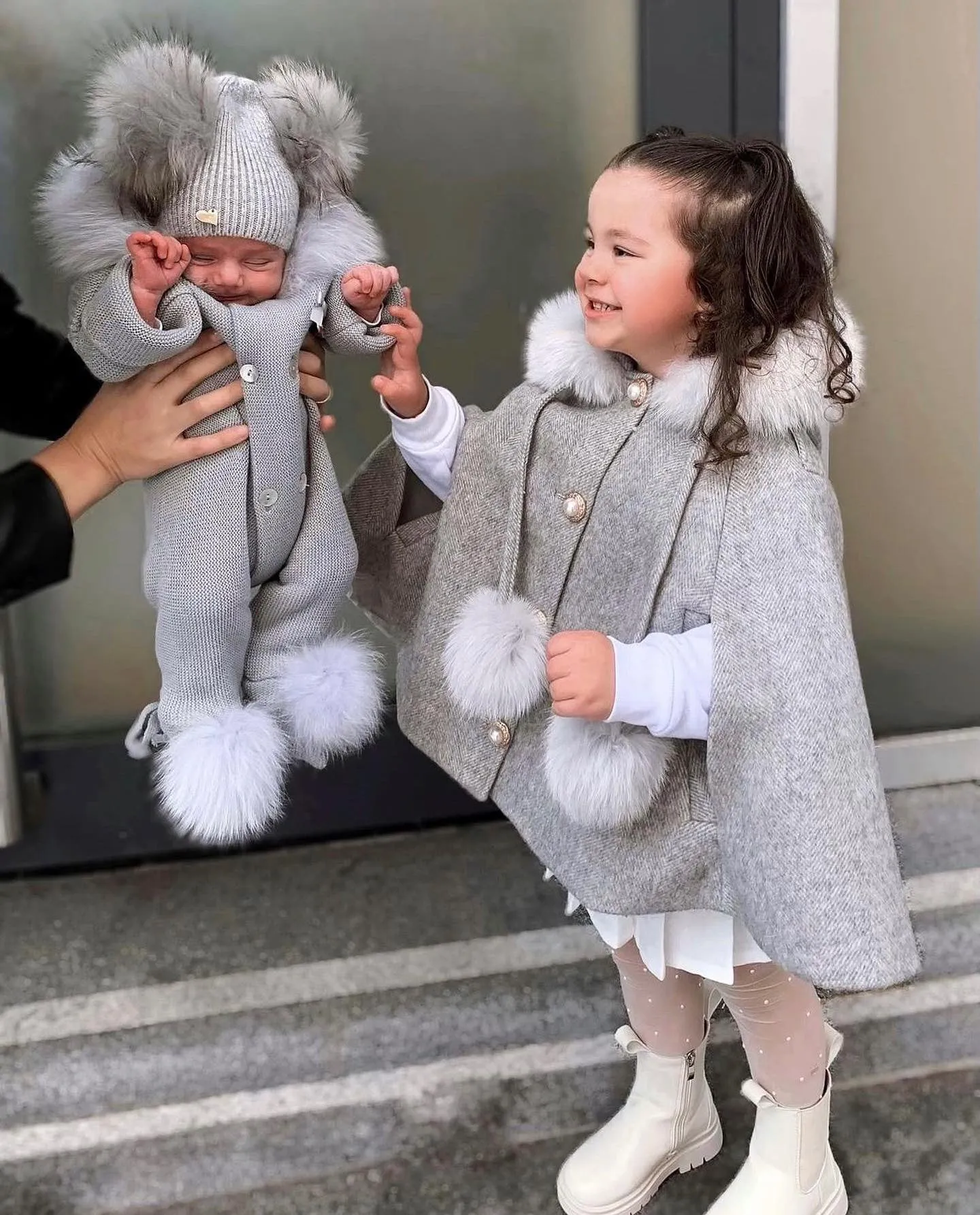 Victoria for MI LOVES Collaboration!!Beautiful DOVE Cape with Luxurious Fox fur Collar and pom-poms.