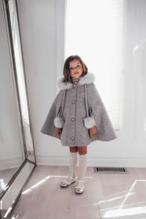 Victoria for MI LOVES Collaboration!!Beautiful DOVE Cape with Luxurious Fox fur Collar and pom-poms.
