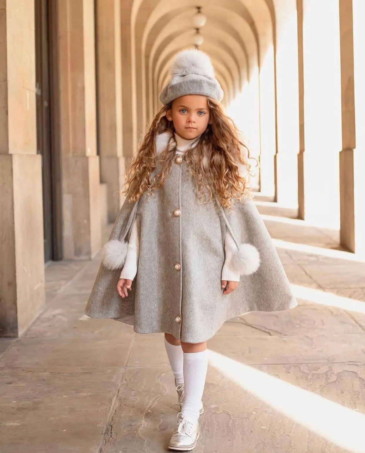 Victoria for MI LOVES Collaboration!!Beautiful DOVE Cape with Luxurious Fox fur Collar and pom-poms.