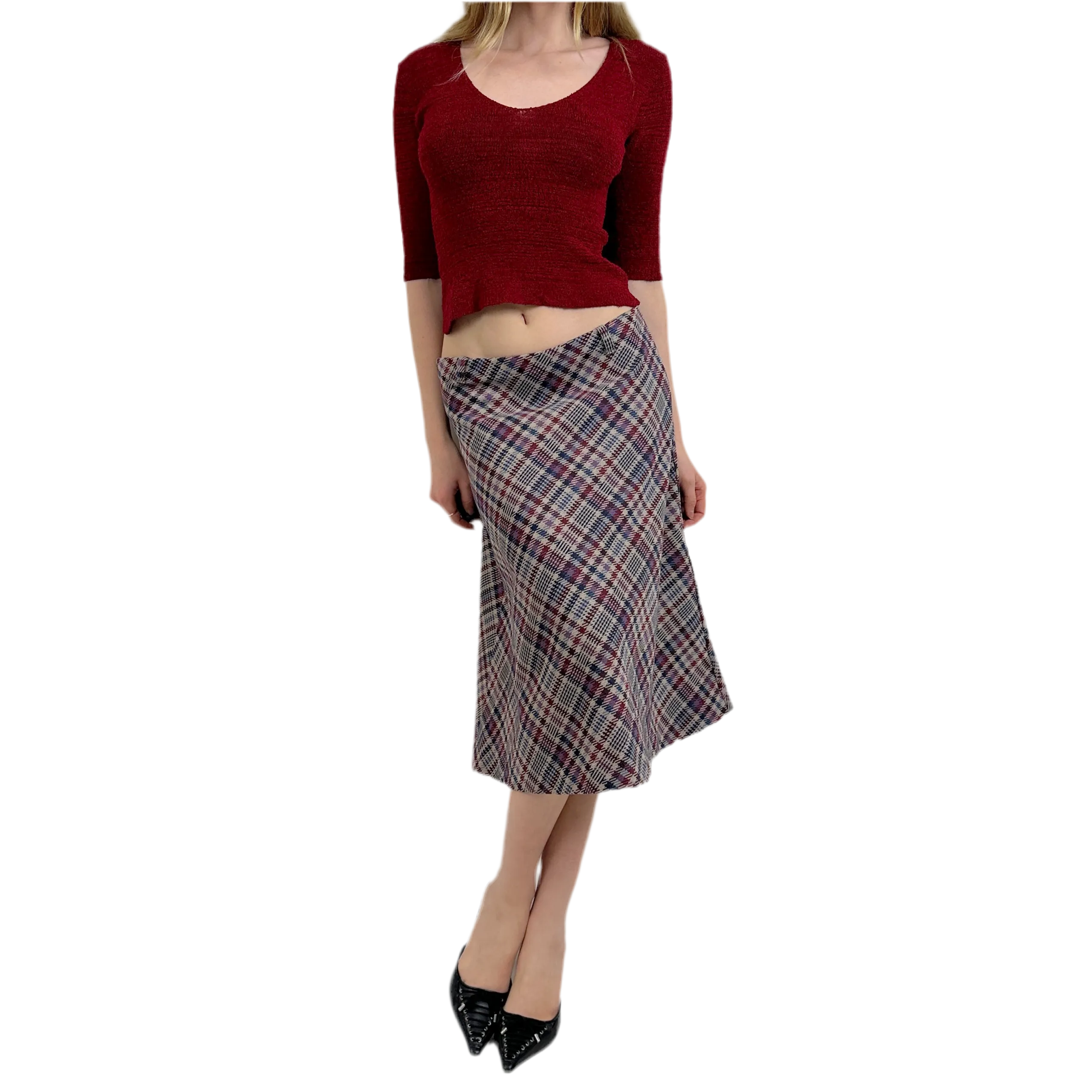 Vintage Plaid Midi Skirt (S)