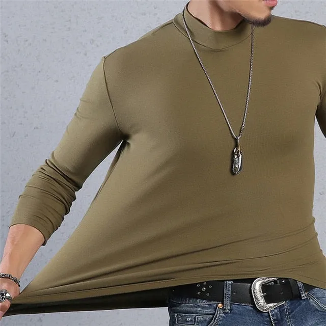 Voguable Half Turtleneck Men T-Shirt Casual Long Sleeve T Shirt Men Plus Size 6XL 5XL 4XL 3XL Fashion Fitness Tight Tee Shirt Men