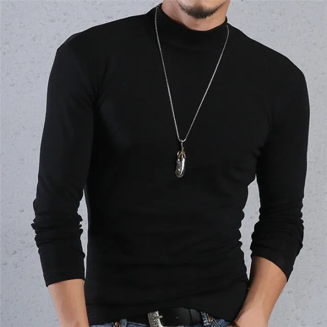 Voguable Half Turtleneck Men T-Shirt Casual Long Sleeve T Shirt Men Plus Size 6XL 5XL 4XL 3XL Fashion Fitness Tight Tee Shirt Men
