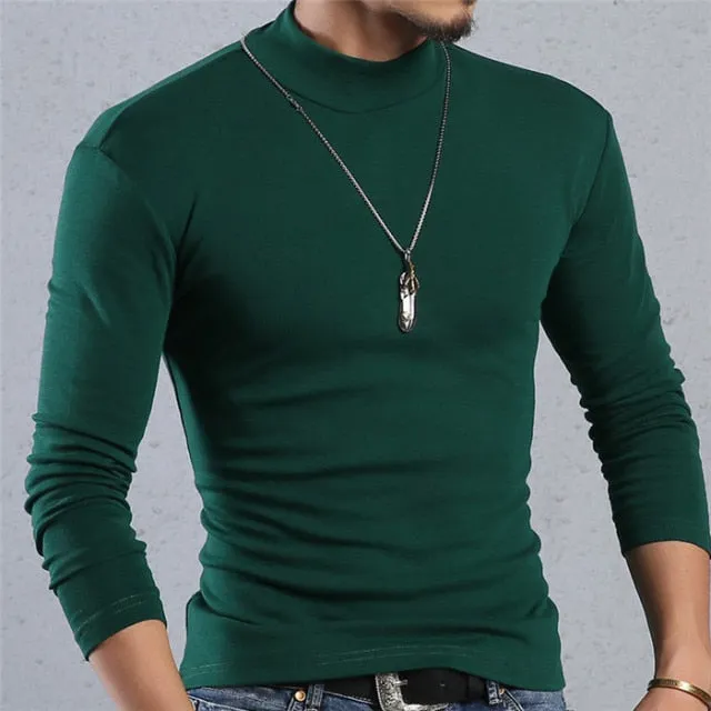 Voguable Half Turtleneck Men T-Shirt Casual Long Sleeve T Shirt Men Plus Size 6XL 5XL 4XL 3XL Fashion Fitness Tight Tee Shirt Men