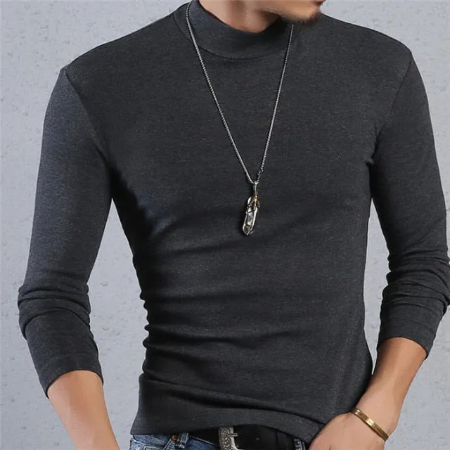 Voguable Half Turtleneck Men T-Shirt Casual Long Sleeve T Shirt Men Plus Size 6XL 5XL 4XL 3XL Fashion Fitness Tight Tee Shirt Men