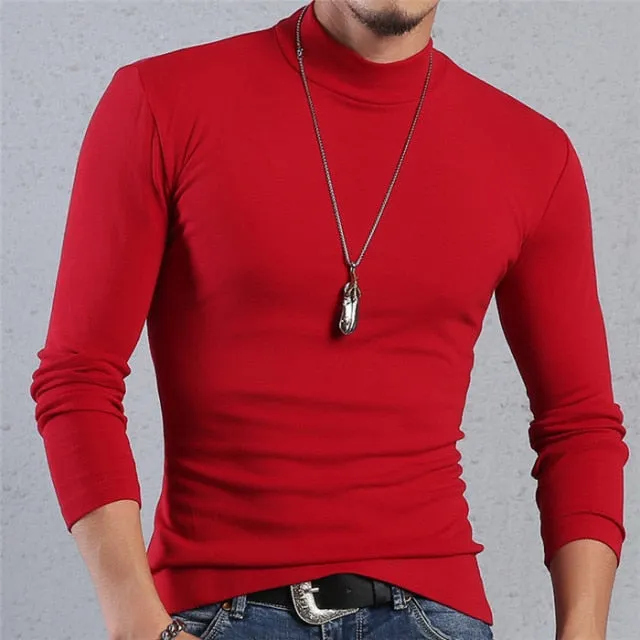 Voguable Half Turtleneck Men T-Shirt Casual Long Sleeve T Shirt Men Plus Size 6XL 5XL 4XL 3XL Fashion Fitness Tight Tee Shirt Men