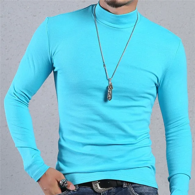Voguable Half Turtleneck Men T-Shirt Casual Long Sleeve T Shirt Men Plus Size 6XL 5XL 4XL 3XL Fashion Fitness Tight Tee Shirt Men