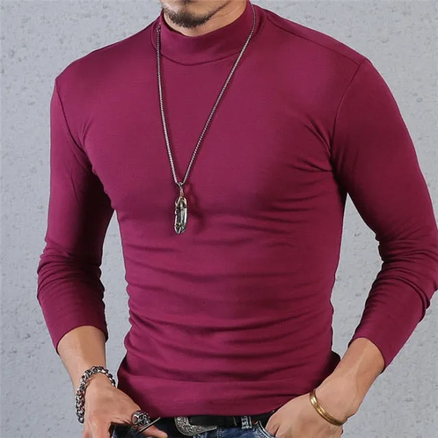 Voguable Half Turtleneck Men T-Shirt Casual Long Sleeve T Shirt Men Plus Size 6XL 5XL 4XL 3XL Fashion Fitness Tight Tee Shirt Men