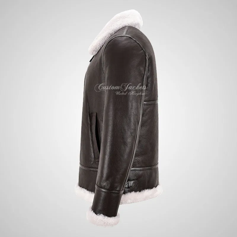 VOSTOK Brown Men's B3 Sheepskin Flying Jacket White Fur Shearling Jacket