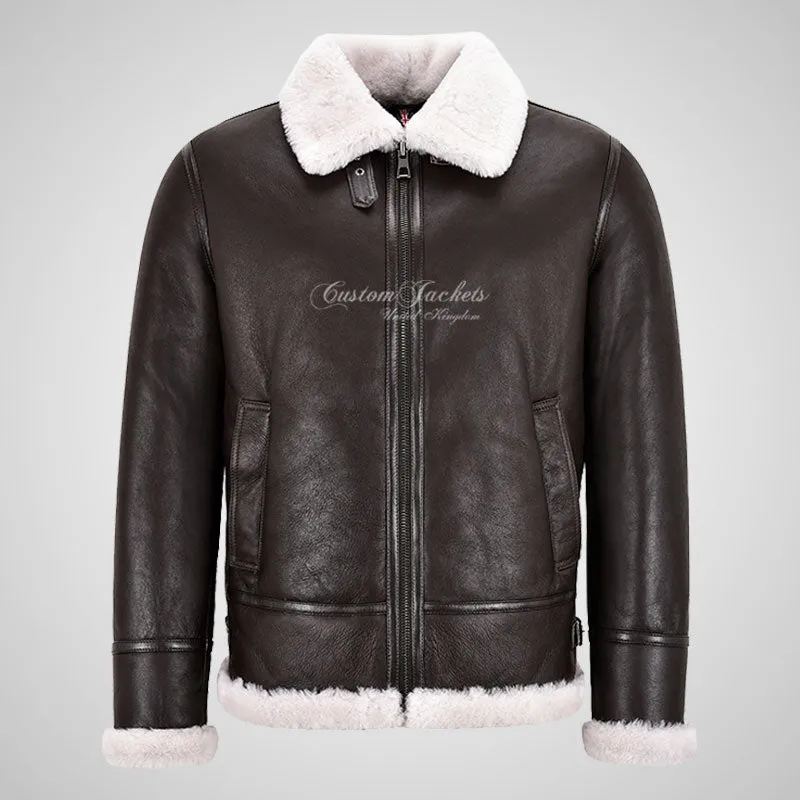 VOSTOK Brown Men's B3 Sheepskin Flying Jacket White Fur Shearling Jacket