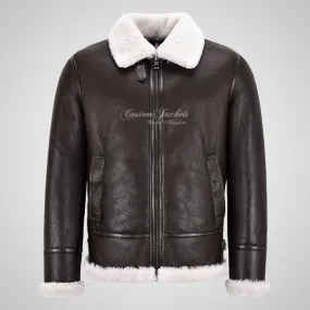 VOSTOK Brown Men's B3 Sheepskin Flying Jacket White Fur Shearling Jacket