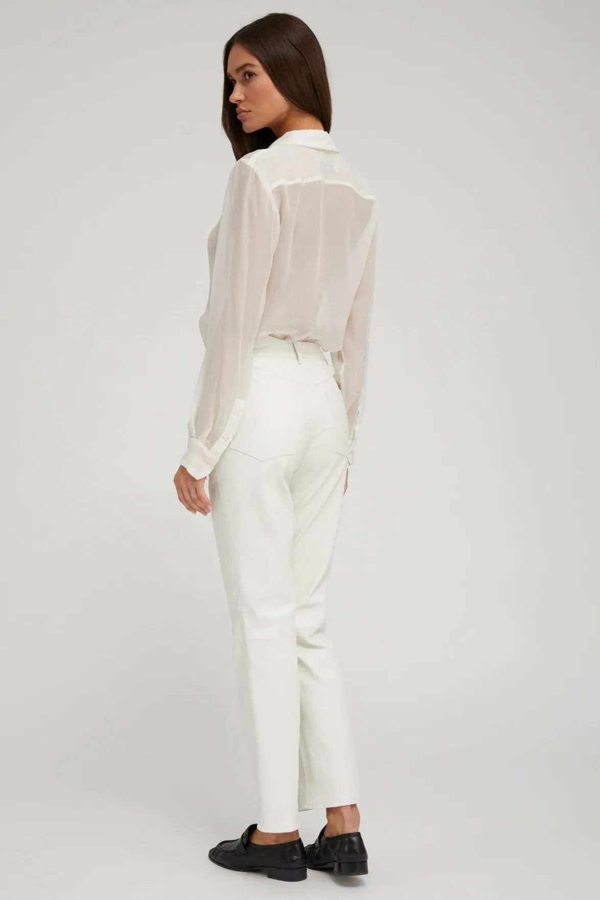 White Leather 5 Pocket Ankle Slim Straight
