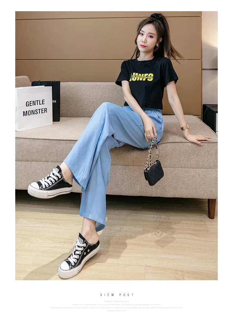 Wide Leg Pants Women High Waist Drape Straight Loose Slim Look Denim Long Ice Silk Jeans Pants