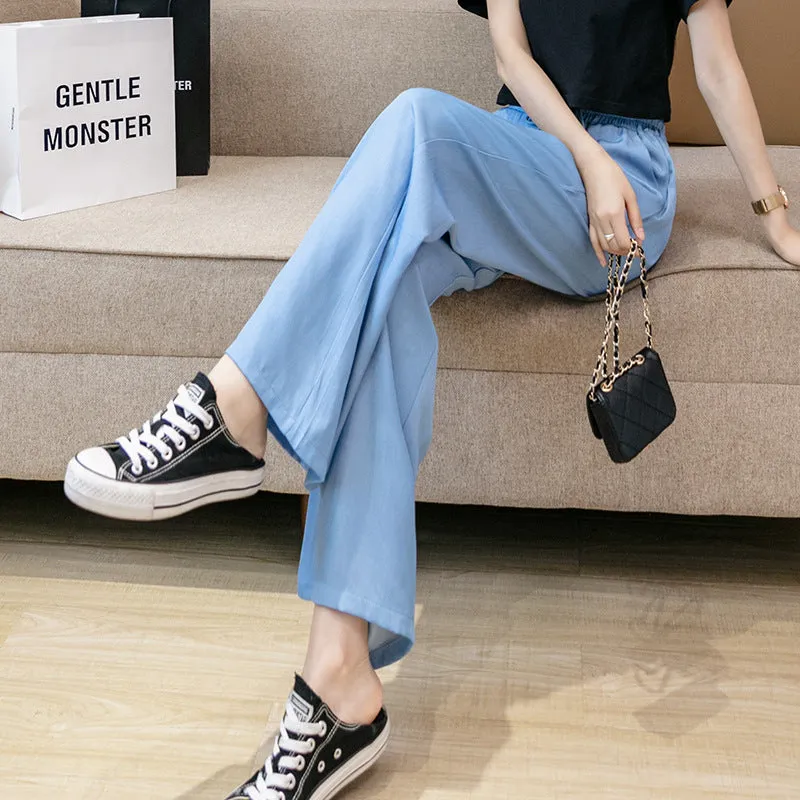 Wide Leg Pants Women High Waist Drape Straight Loose Slim Look Denim Long Ice Silk Jeans Pants