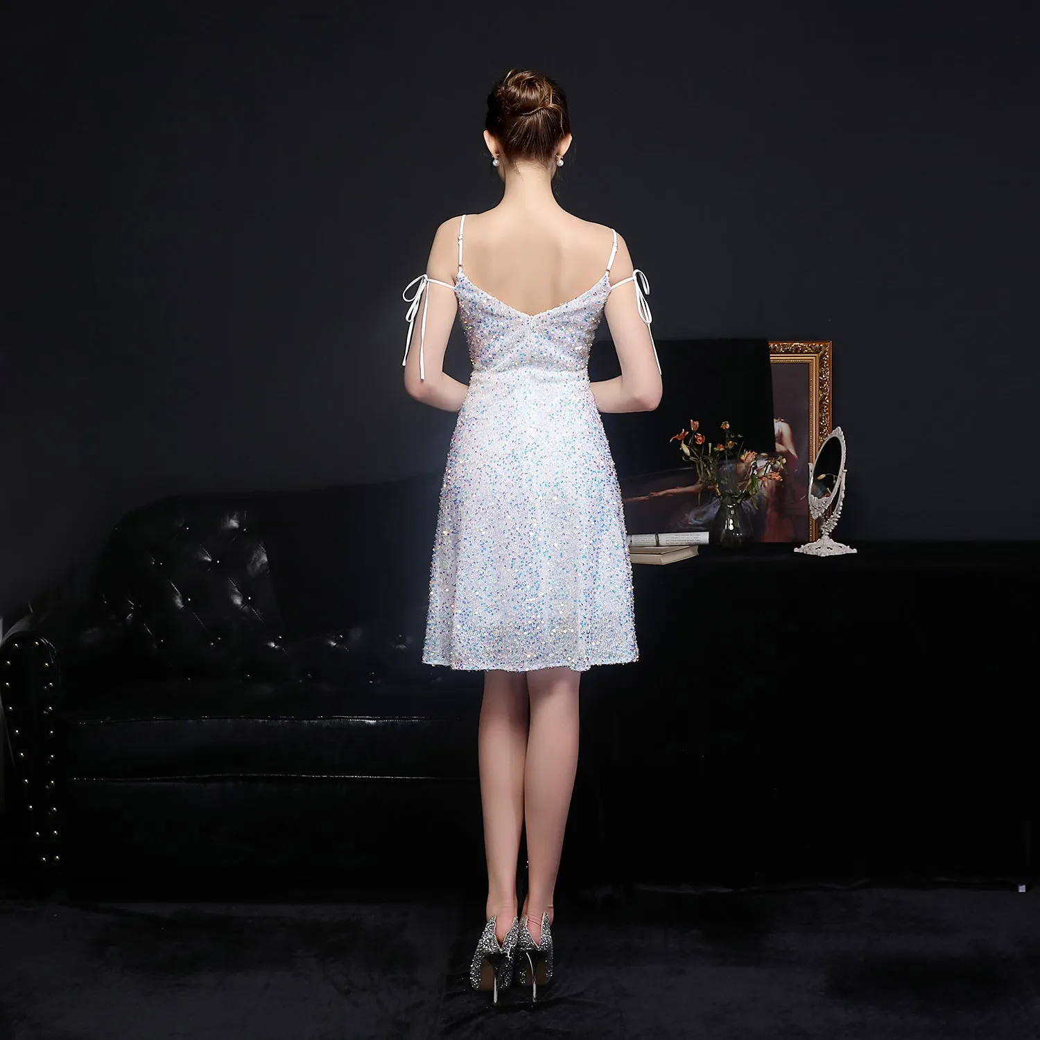 Women Colorful Sequin Short Cocktail Evening Dress