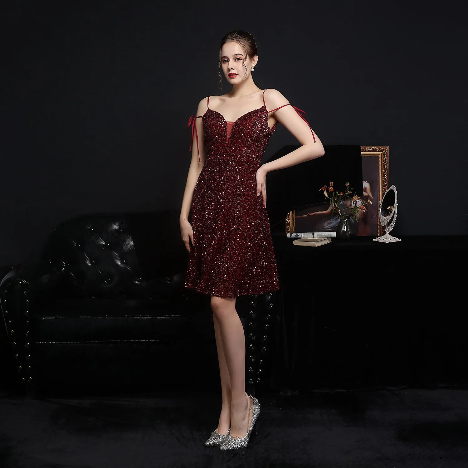 Women Colorful Sequin Short Cocktail Evening Dress