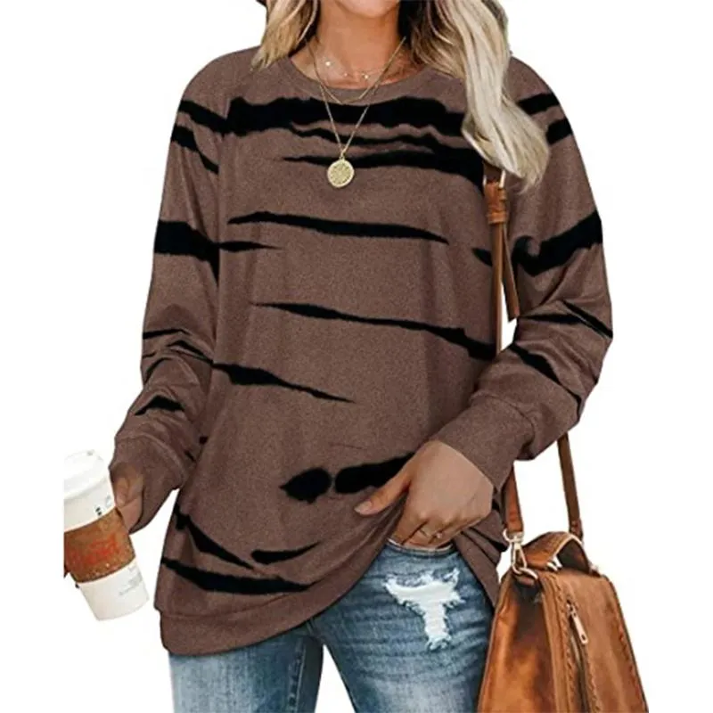 Women crewneck stripe printed pullover tie dye sweatshirt