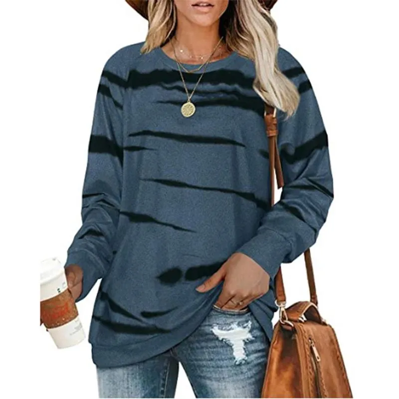 Women crewneck stripe printed pullover tie dye sweatshirt