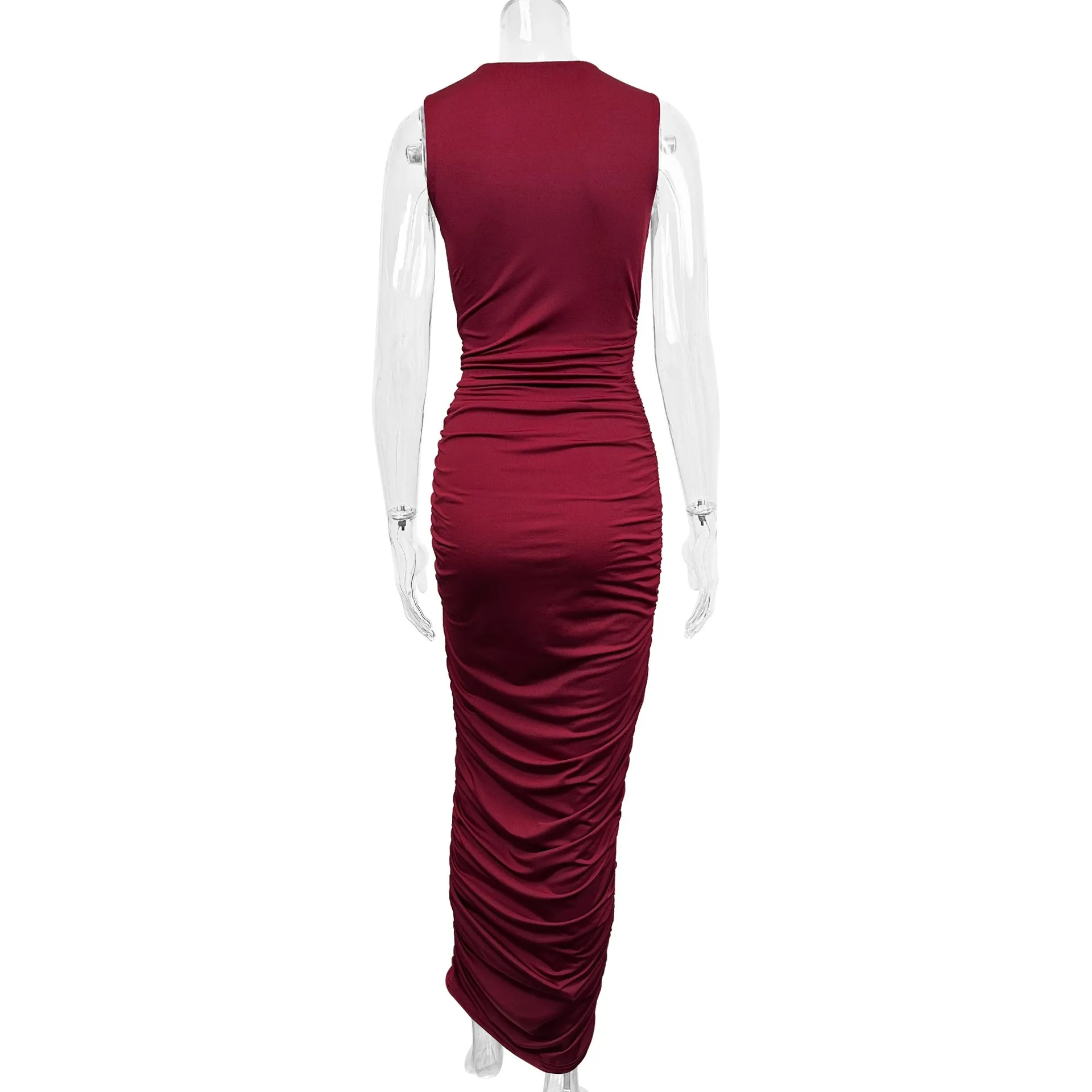 Women Elegant Pleated Slim Sleeveless Sheath Party Dress