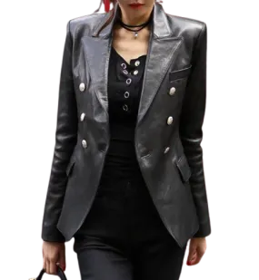Womens Cora Genuine Lambskin Leather Blazer