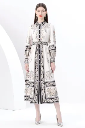 Women's Floral Long Sleeve Shirt Collar Maxi Dress