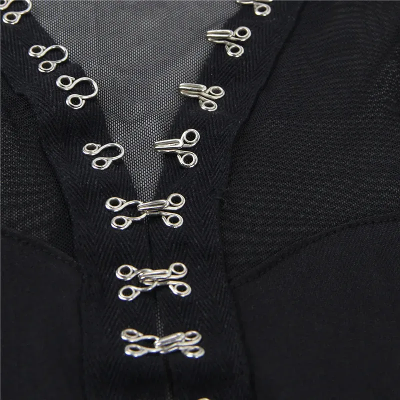 Women's Long Sleeve Lace Bodysuit - Sexy Black Sheer Button-Up Jumpsuit, Clubwear & Mature Fashion Top
